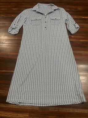 J. McLaughlin Navy & White Printed Midi Shirt Dress XS